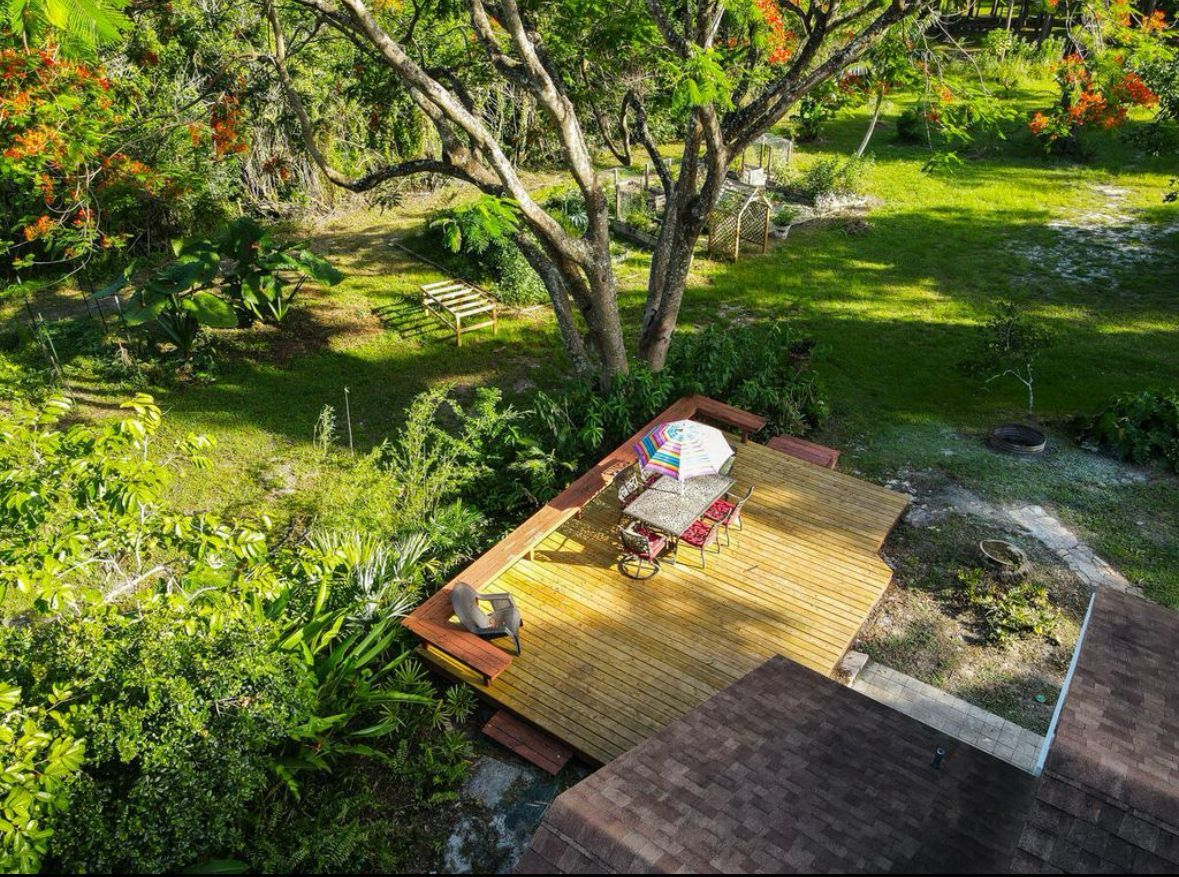 Backyard landscape design under a live oak in Central Florida